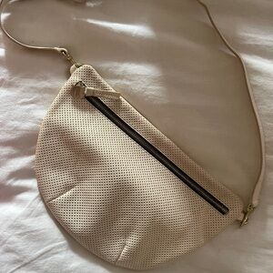 Clare V. Cream Perforated Leather Grande Fanny.
